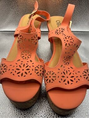 Cato Coral Laser-Cut Wedge Sandals